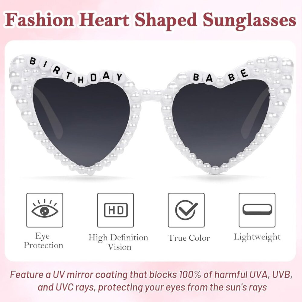 Birthday Glasses, Heart Sunglasses Birthday Babe Happy Birthday Party Gift Acces View 2